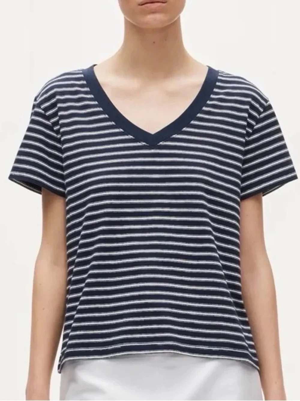 J.Crew women's XL New Vintage Jersey Relaxed V-Neck T-shirt short sleeve navy